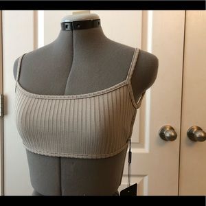 Grey ribbed strappy crop top